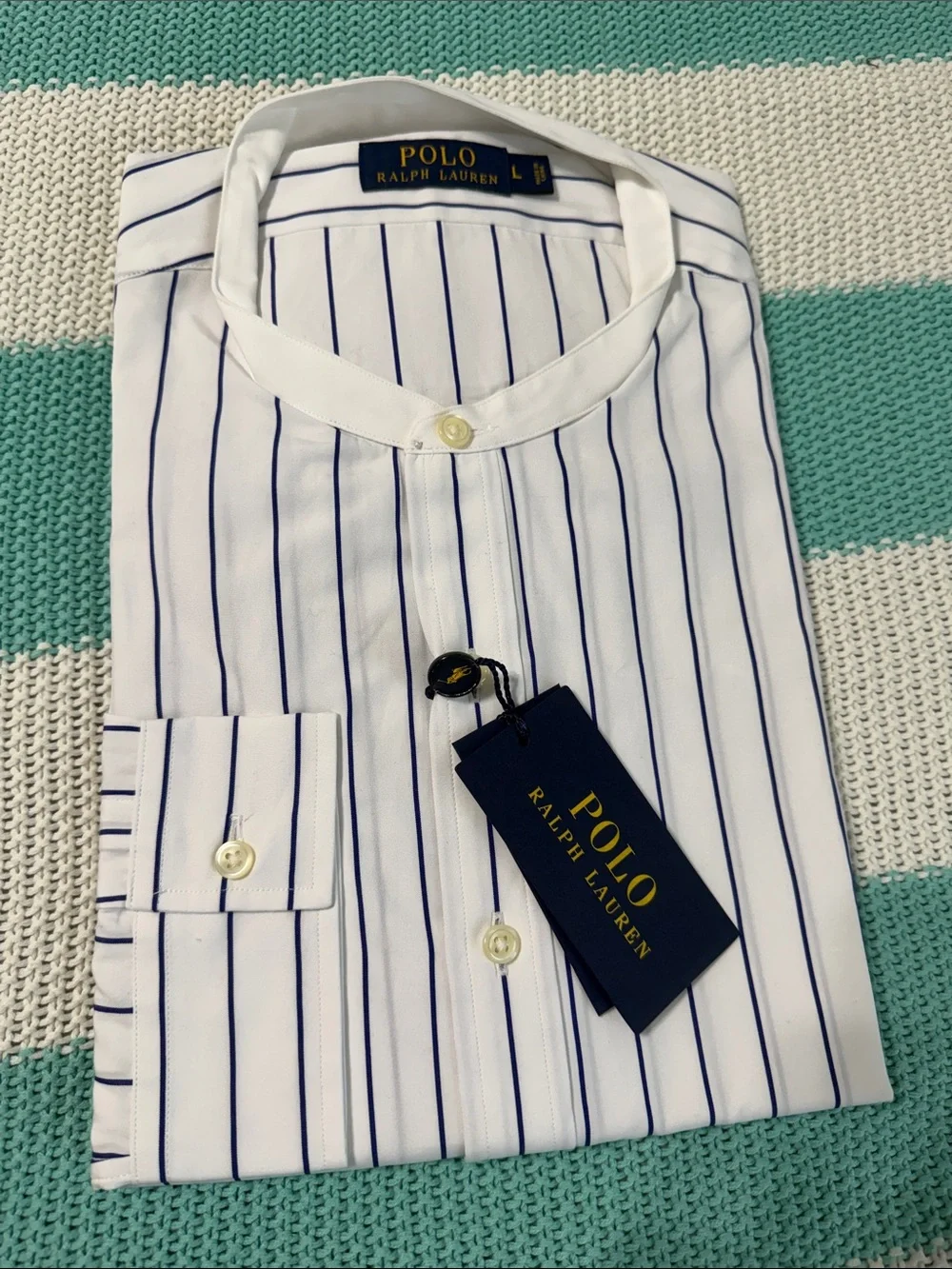 Polo by Ralph Lauren White Shirt with Navy Pinstripes